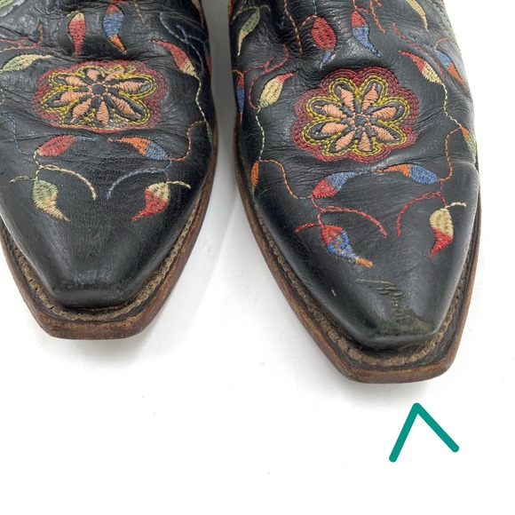 SOLD-Lucchese Western Boots Black Leather Floral Embroidered Block Heel Sz 7 - Picture 5 of 12